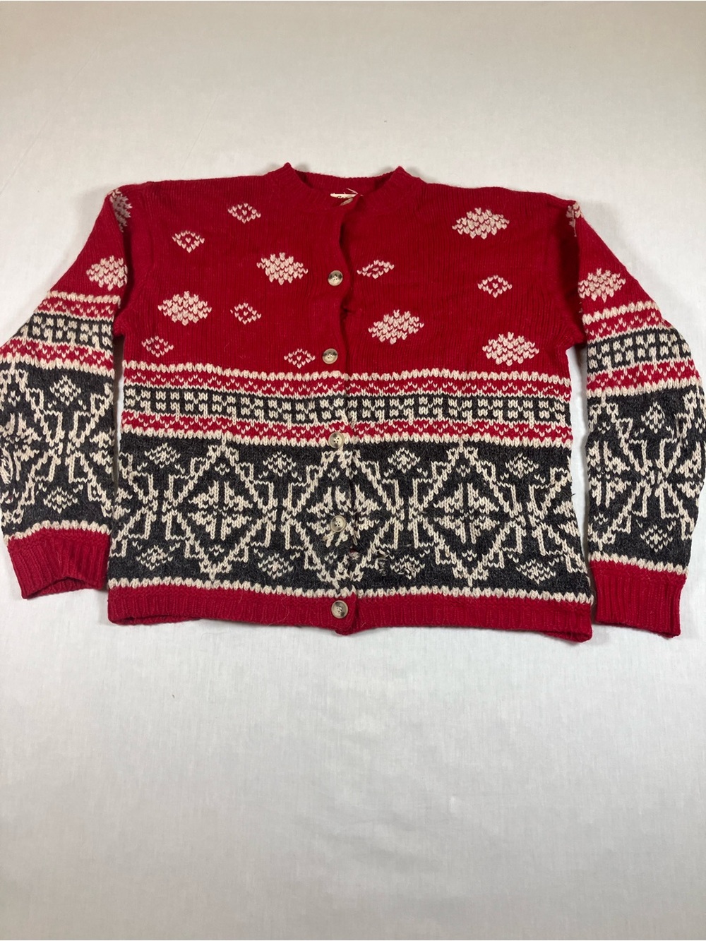 Eddie Bauer Red & Cream Fair Isle Button Cardigan